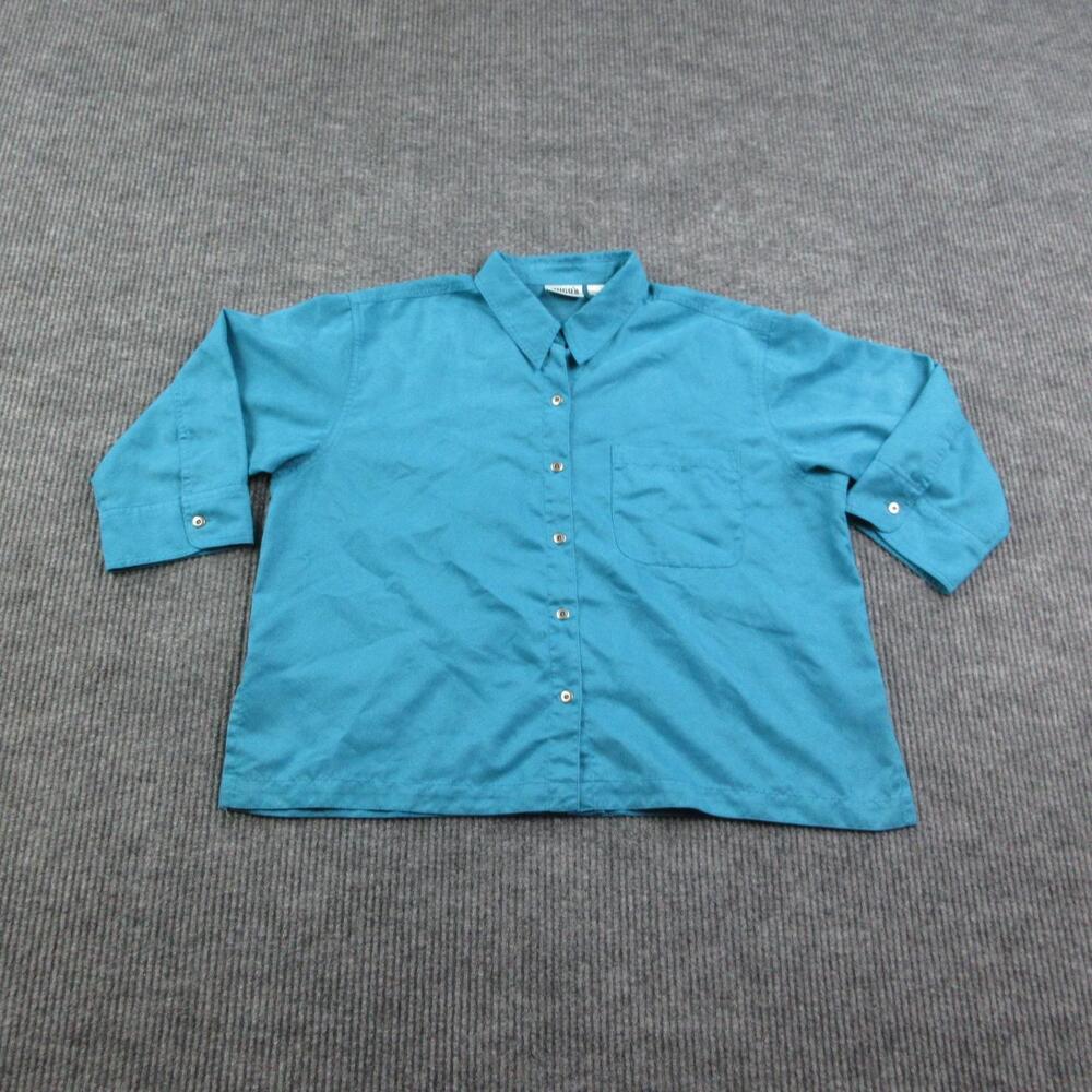 Chico's Design Shirt Womens 3 Blue 3/4 Sleeve Collared Button-Up Relaxed